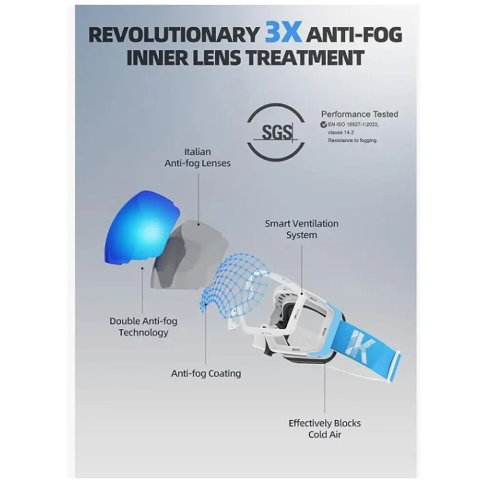 Ski Goggles, Interchangeable Magnetic Lens Snow Goggles, Anti Fog